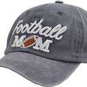Distressed Football Mom Baseball Cap for Women, Adjustable Washed Embroidered Sun Hat for Mama (Gray)