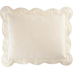 Charleston Estate Modern Farmhouse Floral Matelasse Decorative Pillowcase with Scalloped Edges, 100% Cotton Breathable Bedding, Standard Sham (20" x 26"), Ivory Floral