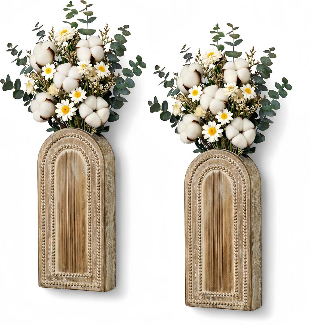 Wooden Wall Vases for Flowers, Wall Decor & Wall Art, 2 Pack, Brown