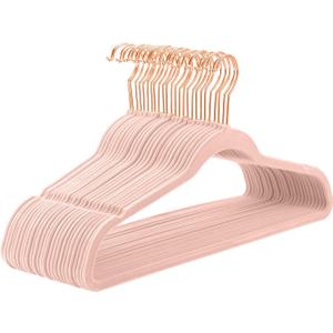 MIZGI Premium Velvet Hangers (50 Pack) Heavy Duty - Non Slip Felt Hangers - Blush Pink - Rose Gold 360 Degree Swivel Hooks,Space Saving Clothes Hanger,Durable Strong Hanger for Suits,Coats,Dress