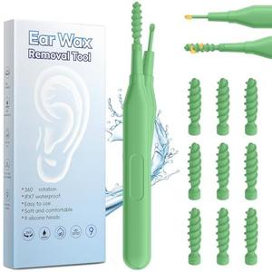 2025 Ear Wax Removal Tool, Multifunctional Spiral Ear Wax Removal Tool, Reusable and Washable Replacement Soft Silicone Tips Ear Wax Removal Kit (Apple Green)