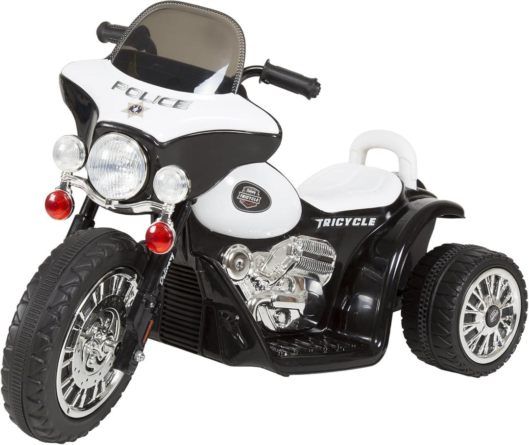 Kids Motorcycle Ride On Toy  3-Wheel Battery Powered Motorbike for Kids 3 and Up  Police Decals, Reverse, and Headlights by Lil Rider (White and Black)