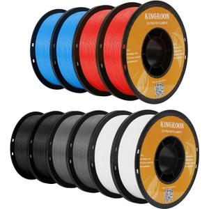 Kingroon PLA 3D Printer Filament, 10 Rolls, Dimensional Accuracy +/- 0.02 mm, 10kg Spool(22lbs), 1.75 mm2Black+2White+2Grey+2Red+2Blue