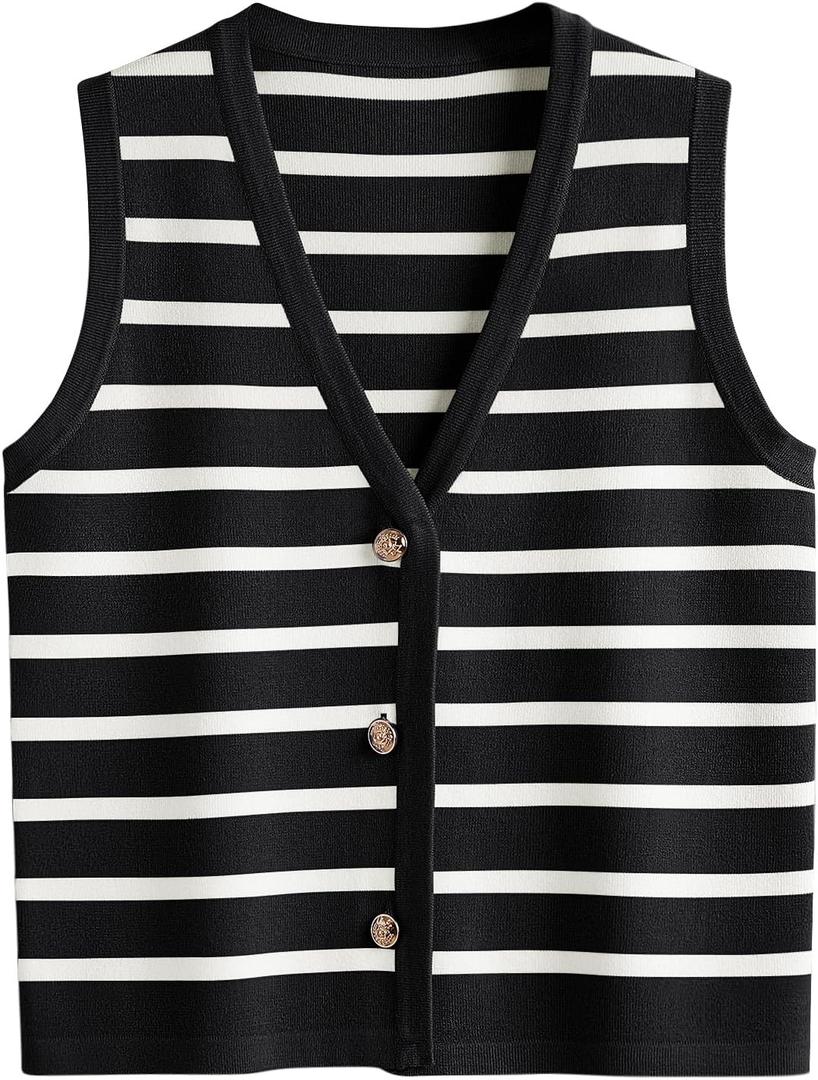 LILLUSORY Vest Tops for Women 2026 Summer Outfits Striped Sweaters Button Up Casual Blouses Jacket Fashion Clothes (XS)