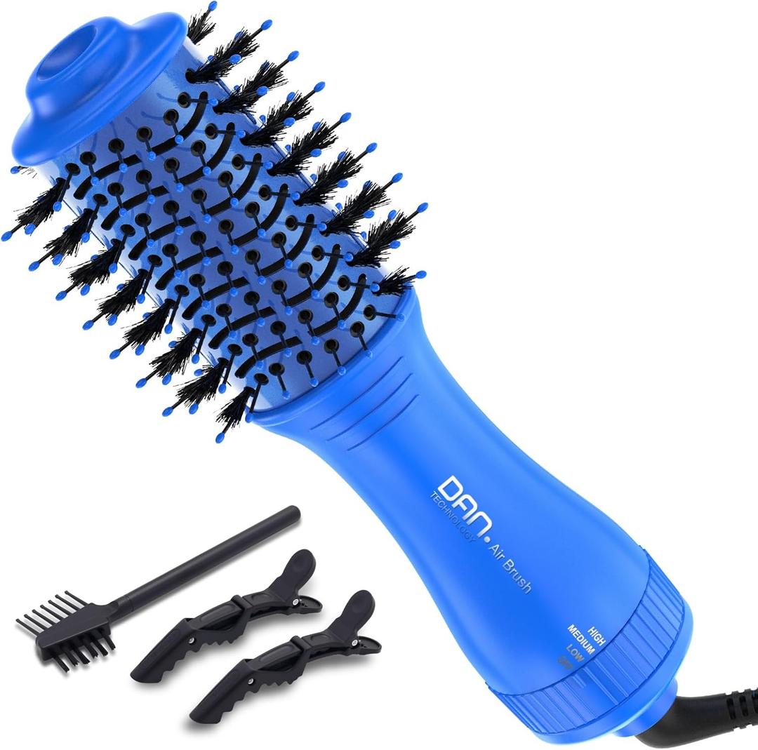 Dan Technology Blow Dryer Brush, 2 Inch Oval Titanium-Ceramic 4-in-1 Hot Air Brush & Hair Brush Blow Dryer for Fast Drying and Frizz-Resistant Volume, 2 Speeds & 3 Heat Settings 120V (Blue)