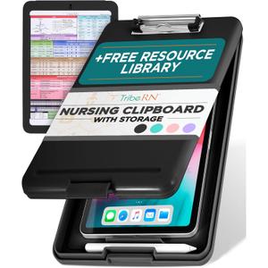 Tribe RN Nursing Clipboard with Storage - Medical Clipboard Nursing Essentials for Nurses and Nursing Students School Supplies with Quick Access Reference Guide (Black)