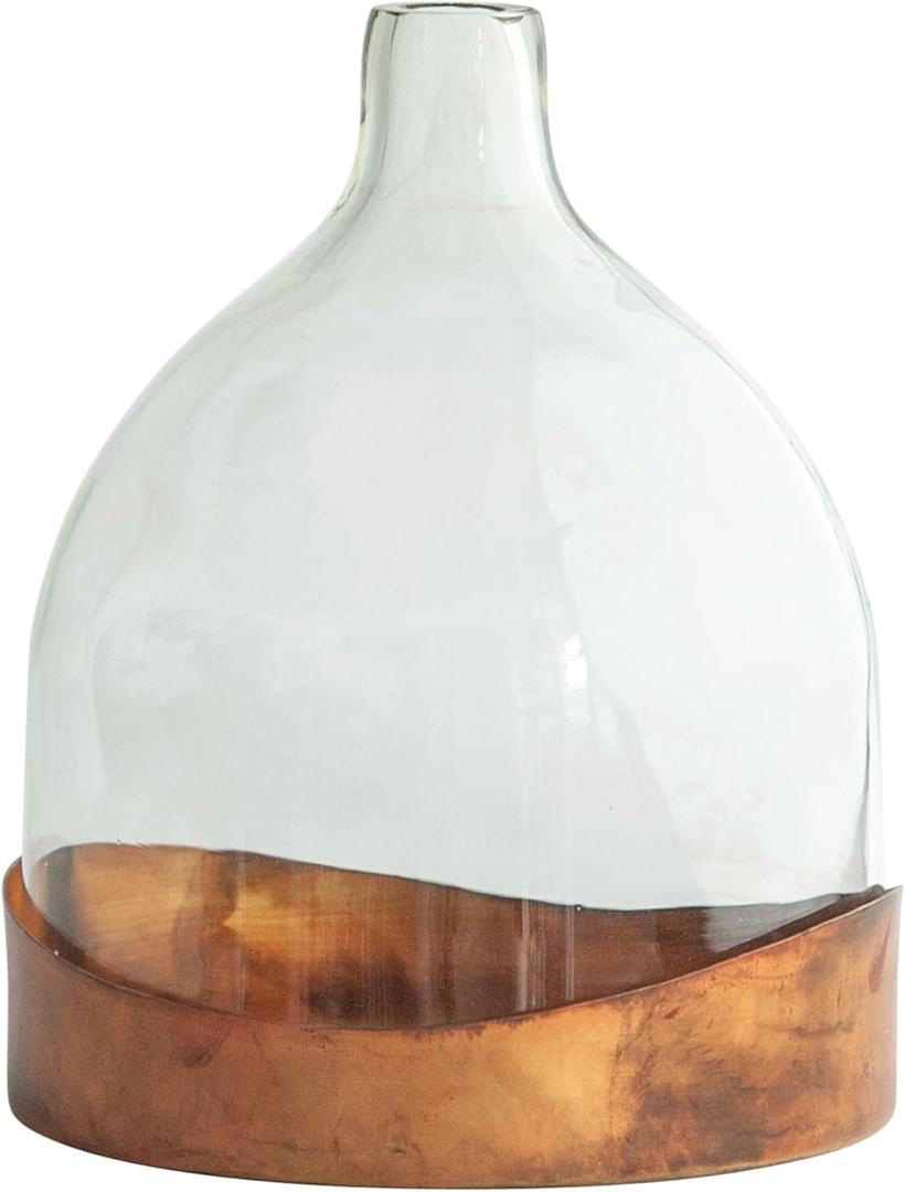 Creative Co-Op Decorative Glass Cloche with Metal Tray, Clear and Copper