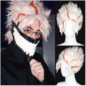 Okarun Wig White Red Anime Wig Costume Turbo Granny Spiky Hair Heat Resistant Synthetic for Halloween Cosplay Party (White Red)
