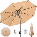 10ft Patio Umbrella, Table Market Umbrella Outdoor Patio with 104 LED Lights 8 Sturdy Ribs & Push Button Tilt and Crank for Deck, Pool, Garden, Backyard (Tan)