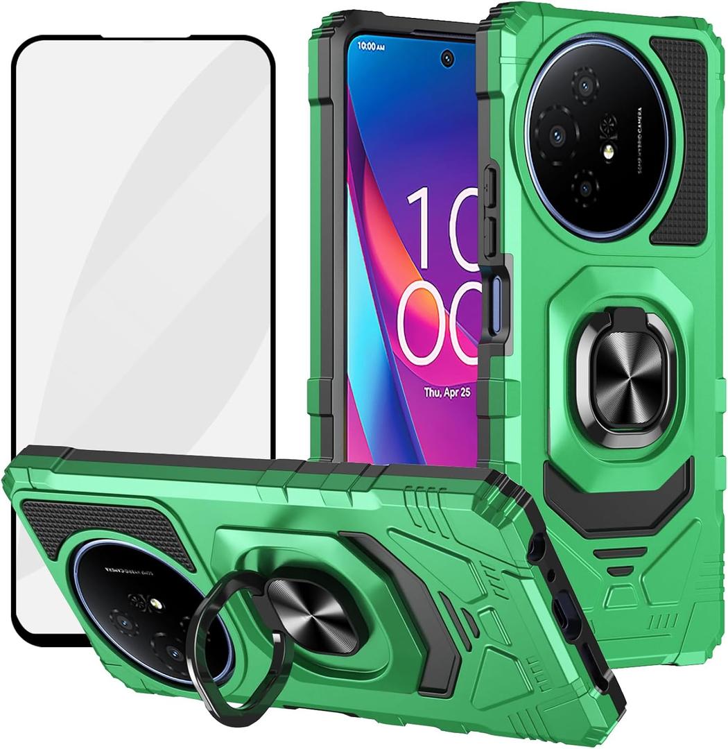 Ailiber for TCL 60 XE 5G Case with Screen Protector, TCL 60 XE NxtPaper Kickstand Case, for Magnetic Car Mount, Heavy Duty, Rugged Shockproof Protective Cell Phone Cover-Green