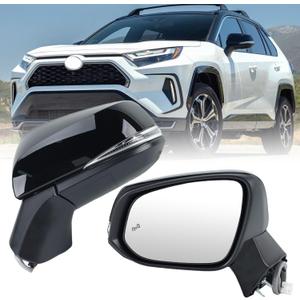 Left Driver Side Mirror Compatible with Toyota RAV4 2019 2020 2021 2022 2023 2024 Power Heated Turn Signal Blind Spot Door Rear View Mirrors 8 Pins Black