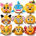 JOYIN 18 Packs Halloween Pumpkin Decorating Stickers Craft Kit, Halloween Party Supplies Arts Activities, Kids Party Favors, Jack O Lantern Foam Face Sticker in 9 Animal Designs, Classroom Games