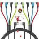 Travel Essentials 90 Degree Multi Charging Cable [2Pack 5FT], Right Angle 4 in 1 Charging Cable, USB Cable Charging Cords with IP/Type C/Type C/Micro Port, Compatible with Most Cell Phones and More (USB A-Red_Blue_Black_Green x2)