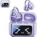 M100 Clip On Ear Headphones with Audio-Visual Future Touch Screen, Audio Wireless Headphones for Music & Phone Calls,Sport Waterproof 8. Sweatproof (Purple)