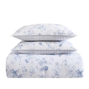 Laura Ashley- Queen Comforter Set, Reversible Cotton Bedding with Matching Sham(s), Farmhouse Home Décor (Belinda Blue, Queen)