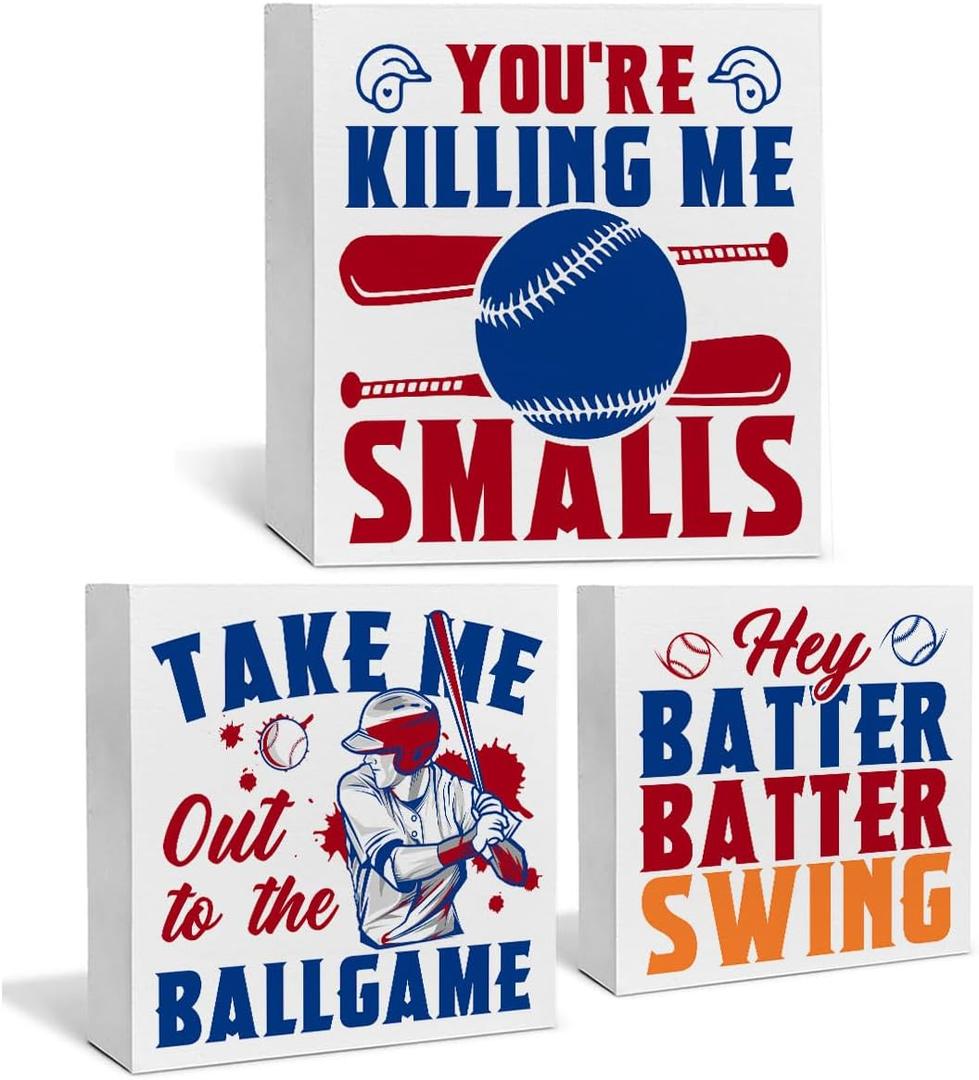 Baseball Decor for Home Baseball Sports Tiered Tray Decor 3 Pcs Decorative Wood Box Signs Rustic Table Desk Shelf Decoration for Bedroom Boys Room Party