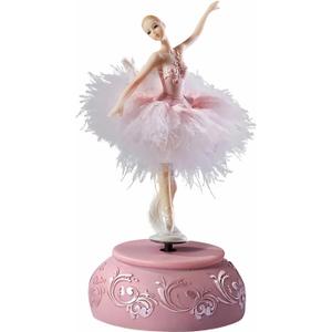 Ballerina Music Box Figurine Plays Swan Lake Tune, Musical Figure Hand-Painted Feather Skirt Ballet Recital Gift for Daughter Granddaughter Girls Wife Birthday