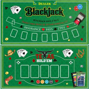 2-in-1 Double Sided Felt Casino Mat, 35 x 70 Inch Large Poker Table Cover, Professional for Texas Holdem & Blackjack with Instruction Booklet