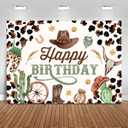 Mocsicka Western Cowboy Backdrop Wild West Birthday Party Background Kids Cowboy Theme Birthday Party Supplies Photo Booth Props (7x5ft, Birthday)