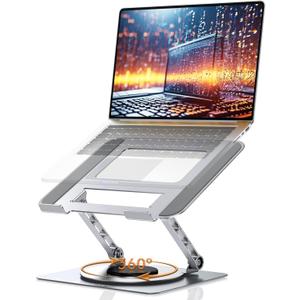 TECKNET Laptop Stand for Desk, 360 Rotating Base, Ergonomic Foldable Computer Stand for Laptop Riser Height Adjustable, Compatible with MacBook Pro, All Laptops 10-17" - Silver