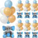 6 Set Baby Shower Decoration Table Centerpieces Photo Props for Boy or Girl Gender Reveal with Elephant, Balloon Stand Holder, 60 Balloons for 1st Birthday Party(Blue, Brown, White)