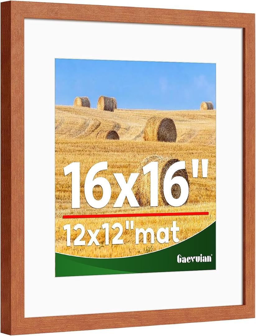 16x16 frame,Distressed Farmhouse Wood Pattern 16x16 picture frame Display 12x12 with mat,Horizontal and Vertical square frame16x16,Plexiglass,Wall Dcor,Teak Wood Grain,1Pack