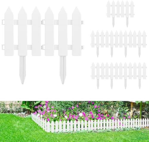 PLULON 6 Pieces Garden Fence with 6 Pieces Fence Insert White Plastic Garden Picket Edgings Lawn Flowerbeds Plant Borders Decorative Garden Yard