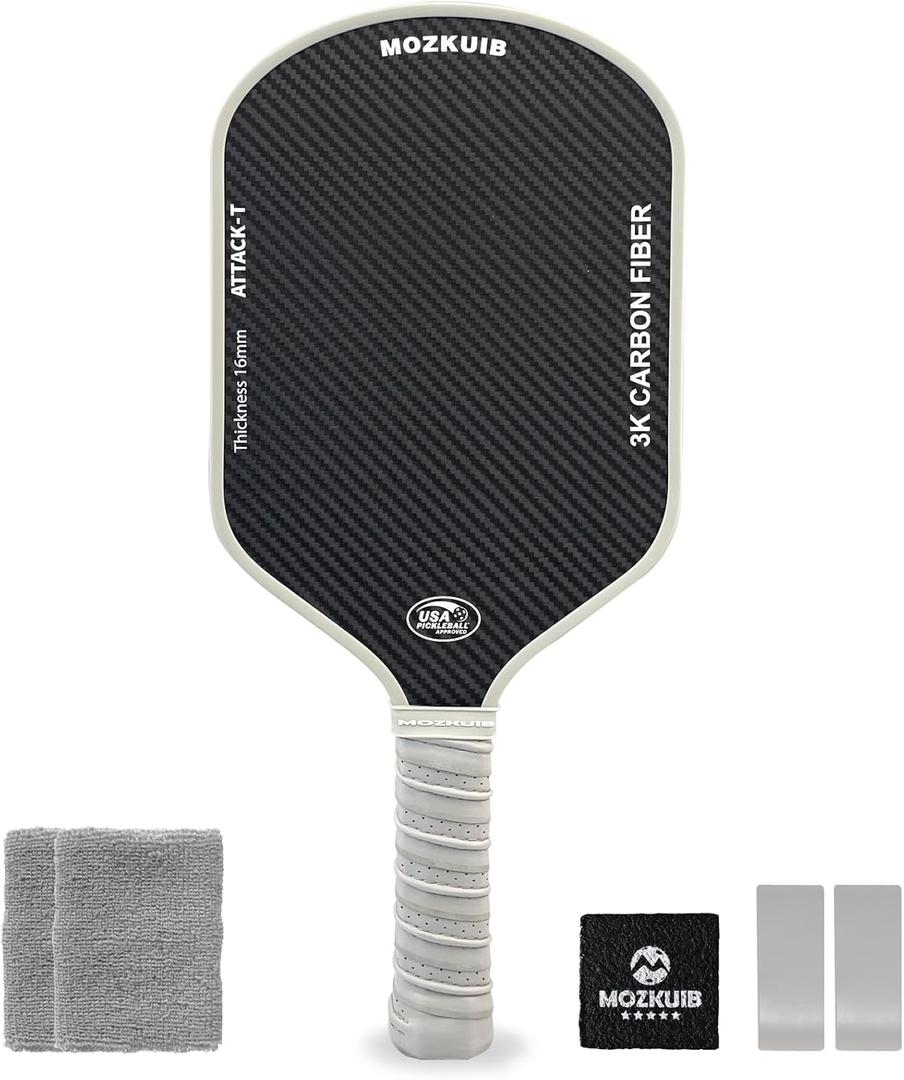 Carbon Fiber Pickleball Paddle, 3K Carbon Abrasion Surface (CAS), T700 Raw Carbon Fiber for Power & Consistency, USAPA Approved, 16MM Polypropylene Honeycomb Core