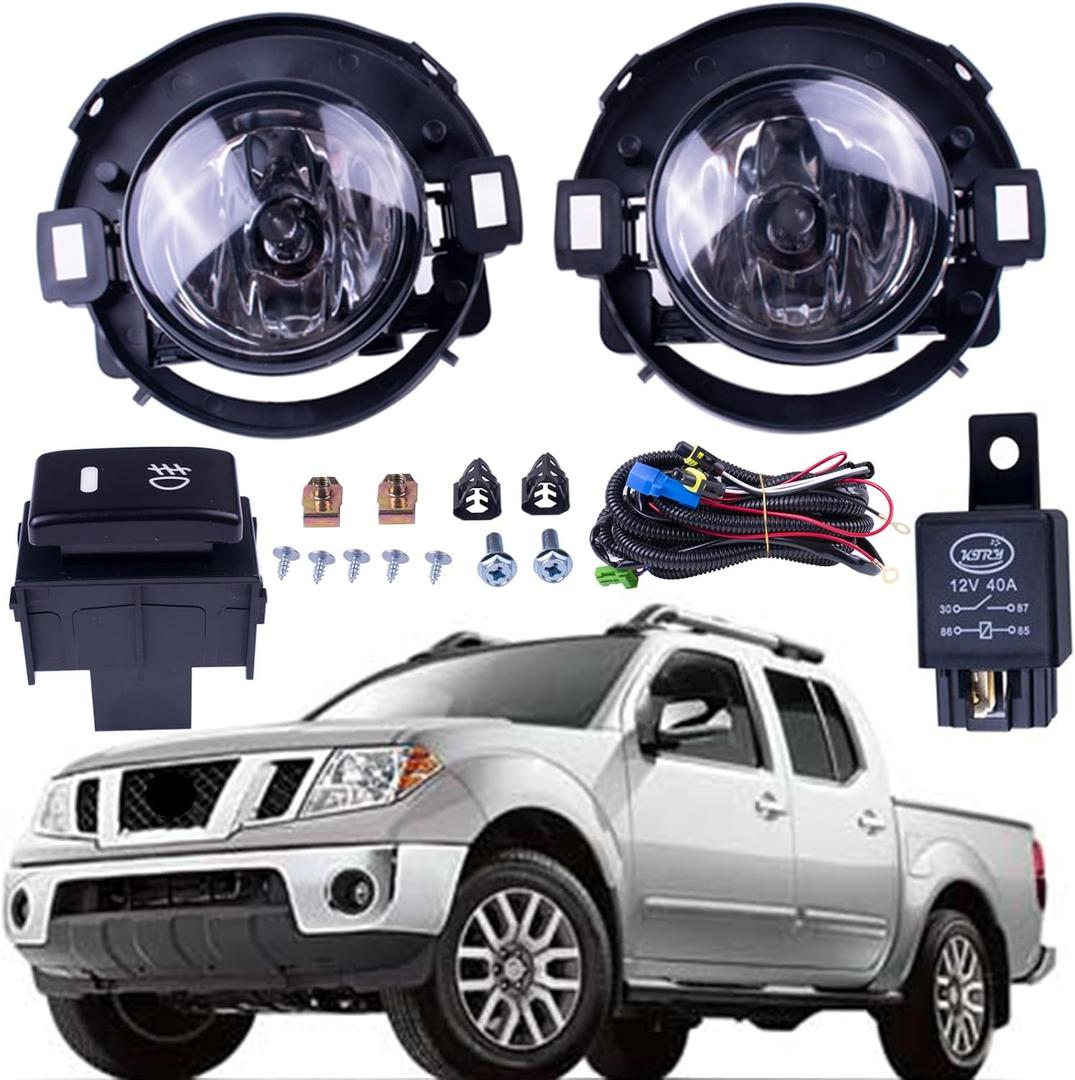 One Set Fog Light Lamps + Brackets + Switch + Wiring Compatible With Nissan Frontier 2010-2019 & Xterra 2005-2015 Replaces NI2590102 DS684-B0000 26150-EA025 P14899CAPA, black