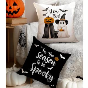 2 x Halloween Pillow Covers 18x18 Set of 2 Throw Pillow Cases Soft Cushion Case Pillowcase for Chair Sofa Bedroom Living Room Home Decor, Hello