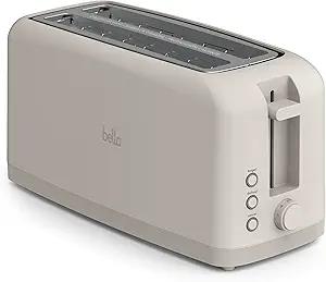 bella 4 Slice Slim Toaster, Fitsanywhere™ Kitchenware, 6 Setting Shade Control with Reheat & Cancel Buttons, Fits Sourdough, 10” Long Slot, Anti Jam & Auto Shutoff, 900 Watt, Oatmilk