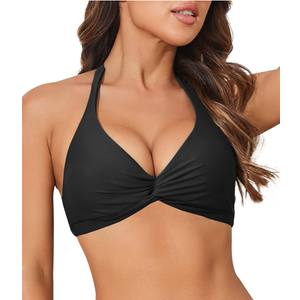 Limeeke Women Bikini Top Halter Twist Front Swimsuit Top Padded V Neck Swim Bathing Suit Tops Only XL