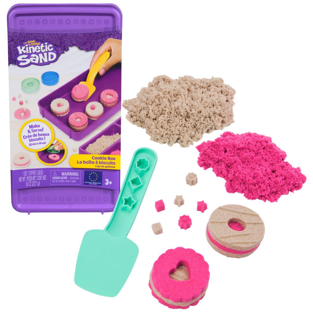 Kinetic Sand Cookie Box - with 227 g Magic Sand in 2 Colours, 3 Accessories for Creative Indoor Sand Game, for Children from 3 Years