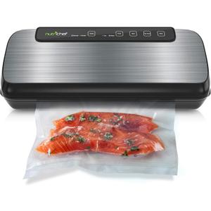 NutriChef Stainless Steel Vacuum Sealer For Food - High-Power Machine with Adjustable Suction, Dry & Moist Modes, LED Lights, Bags, Wine Stopper & Hose, Easy Plug-in Design, Lab-Tested Food Storage, Silver