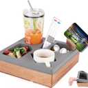 Couch Cup Holder Tray, Silicone Wooden Couch Caddy with Cup Holder for Snacks, Drinks, Remotes, Waterproof Cup Holder for Couch, Organizer, Couch Drink Holder, Sofa Cup Holder