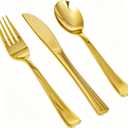 150PCS GzfunTeng Gold Plastic Silverware, Heavy Duty Disposable Cutlery Set Includes 50 Forks, 50 Knives, 50 Spoons for Party, Wedding and Daily Use (150 Pieces, Gold)