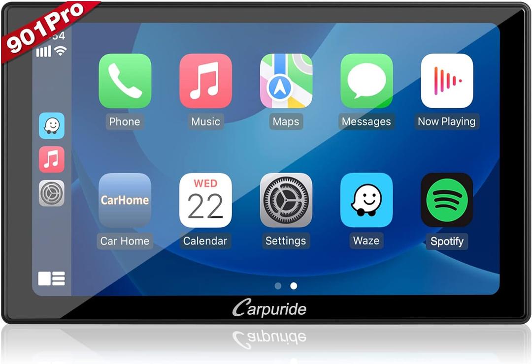 Carpuride W901 Pro Portable Carplay & Android Auto with Dula Bluetooth, 9 inch 1080P Touch Screen, Mirror Link/GPS/Siri/FM, Support Truck Dashboard Mounted