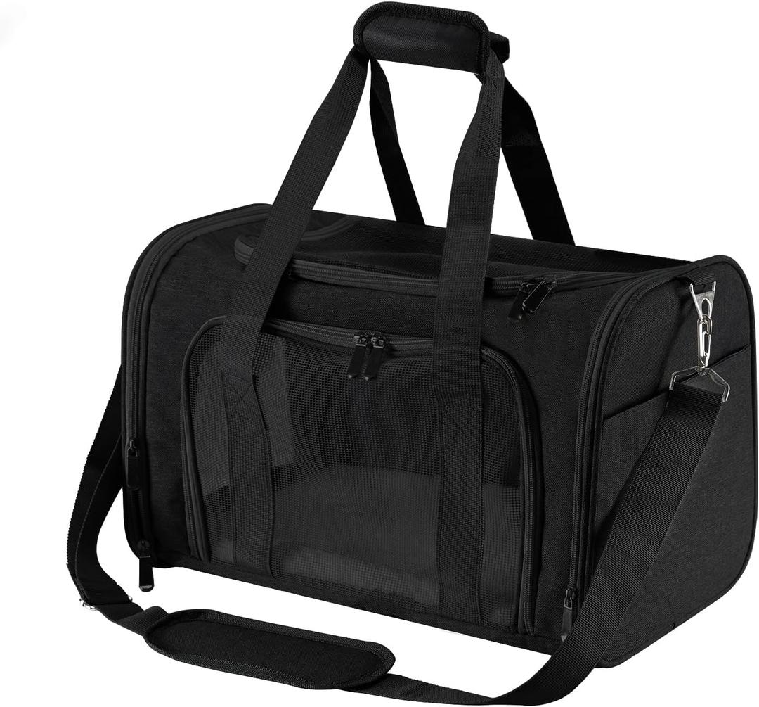 Travel in Style: Portable Pet Carrier for Small Pets up to 15 Lbs- Airline Approved, Collapsible & Comfortable cat/Puppy Soft Sided Bag (Black)