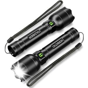 Rechargeable LED Flashlights High Lumens, 2 Pack 5 Modes Small Bright Handheld Flash Light, Zoomable, Powerful, Waterproof for Camping, Home Emergency