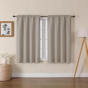 Lecloud Bessie Stone Short Curtains 45 Inch Length 2 Panels, Faux Linen Light Filtering Curtains with Dual Rod Pocket, Farmhouse Small Window Curtain for Bedroom Living Room, Each 30 W x 45 L
