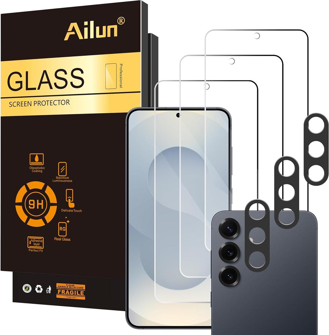 Ailun Glass Screen Protector for Galaxy S25+ / S25 Plus [6.7 Inch] 3Pack+3Pack Camera Lens Tempered Glass Fingerprint Unlock 0.25mm Anti-Scratch Case Friendly Clear-HD[Not for S25/S25 Ultra/S25 Edge] (Transparent)