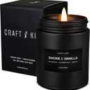 Craft & Kin Premium Smoke & Vanilla Candle | Black Fall Scented Candles for Men | Long Lasting with 45 Hour Burn Time, 7.6oz | Made with Soy | Aromatherapy at Home | Gifts for Men