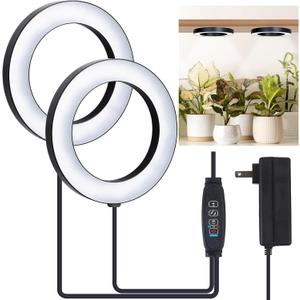 Full Spectrum Grow Light for Indoor Plants, 144 LEDs Halo Plant Light with Auto On/Off Timer (4/8/12H), 10-Level Brightness, 3 Lighting Modes, for Small Plants & Seedlings (Black, Dual Head)