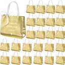 Amylove 50 Pcs Gold Return Gift Bags, 8"x4"x10" Thank You Gift Bags Reusable Wedding Welcome Tote for Guests, Christmas Housewarming Supplies with Handle for Guest Bridesmaid Birthday Party Favors