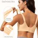 Wireless Bra Women Seamless Push Up Support Comfort V Neck Full Coverage Sleep T-Shirt Everyday Bras (Beige, L)