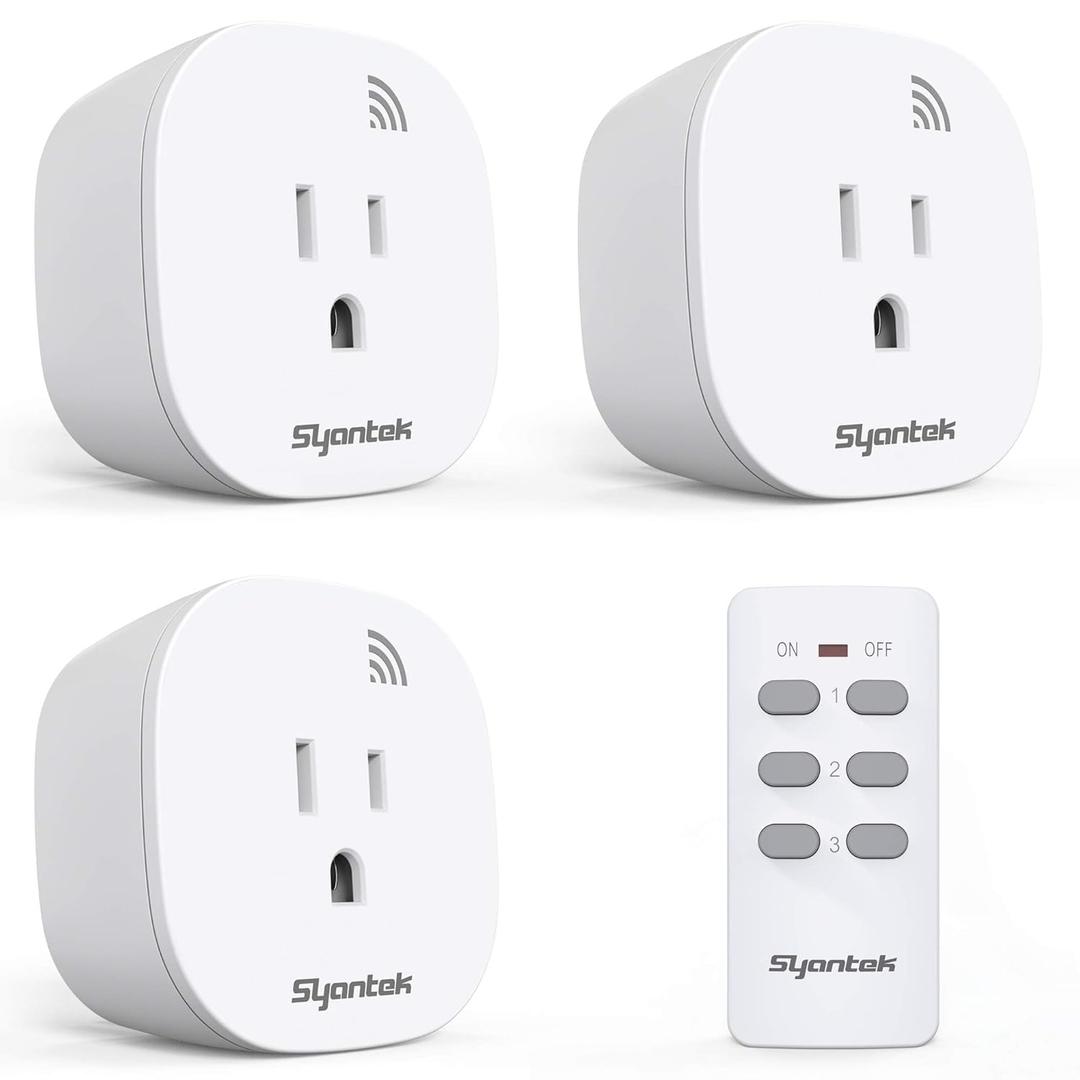 Syantek Remote Control Outlet Wireless Light Switch for Household Appliances, Expandable Remote Light Switch Kit, Up to 100 ft Range, FCC Certified, ETL Listed, White (3 Outlets + 1 Remotes)