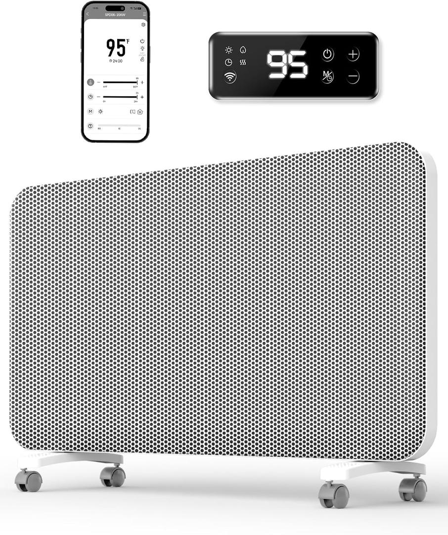 Convection Panel Space Heater Indoor Use, Large Room Electric Heater with Wifi App Control, Smart Mica Infrared Heater with Programmable Thermostat, Wall Mount or Standing, Quiet & Eco, 1500W, 31 Inch