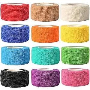 12 Pack Self Adhesive Bandage Wrap, 1" x 5 Yards, Cohesive Athletic Tape