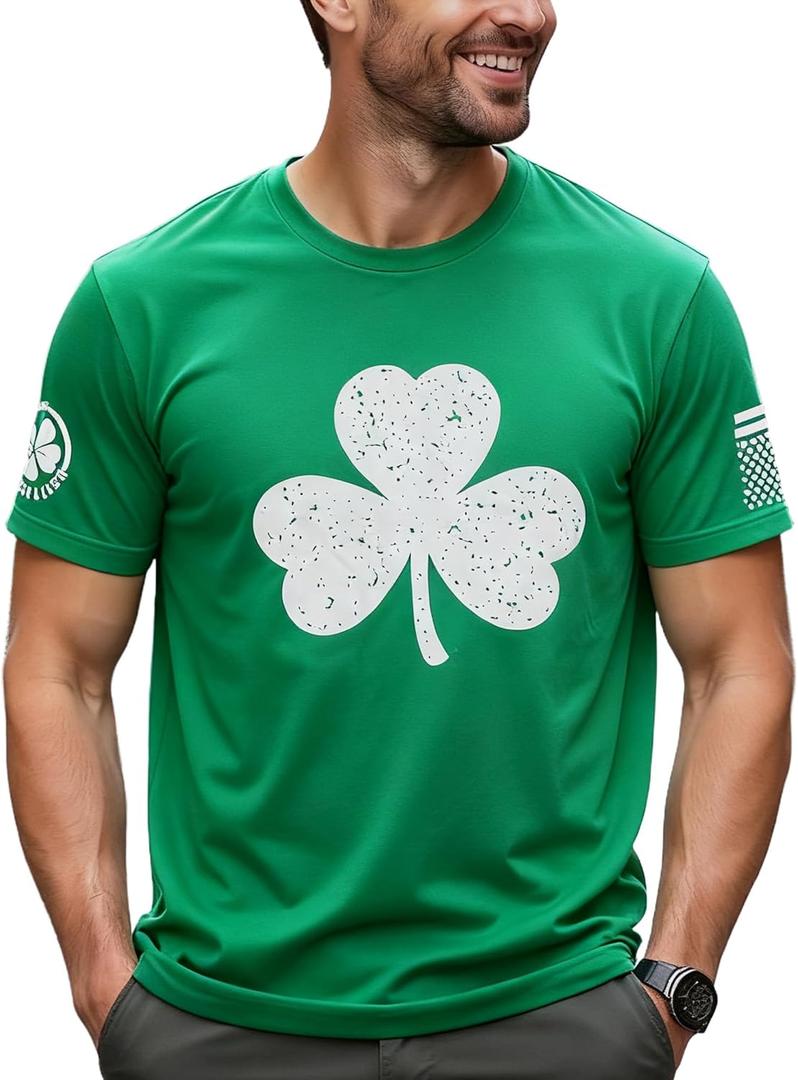 St Patrick's Day Shirts Men:Lucky Irish Shamrock Crew Neck Graphic Short Sleeve Higher Quality Printed T-Shirt (XX-Large, Green)