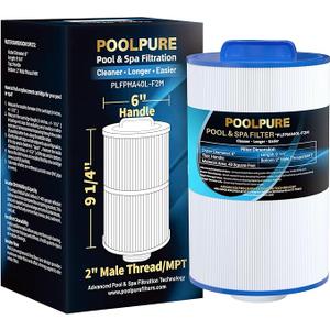 POOLPURE Replacement Spa Filter for PMA40L-F2M, Master Spas Twilight X268365, X268543, Unicel 6CH-402, 2" Male Thread/MPT, Length: 9 1/4" Hot Tub Filter